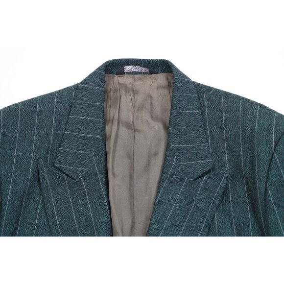 Vtg 70s 80s Mens 44L 2 Piece Wool Striped Double Breasted Suit Green 34x32 USA - Picture 3 of 16
